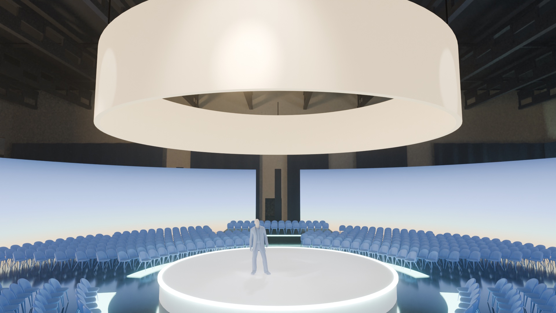 The sunrise, the sun igniting over the stage