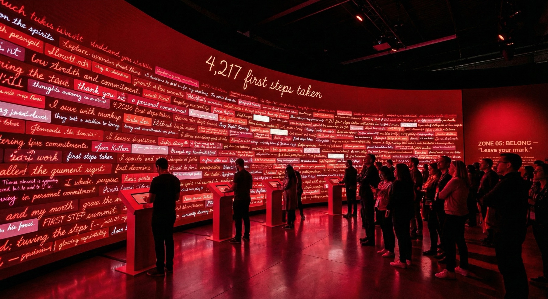 The Wall of Firsts covered in glowing commitments