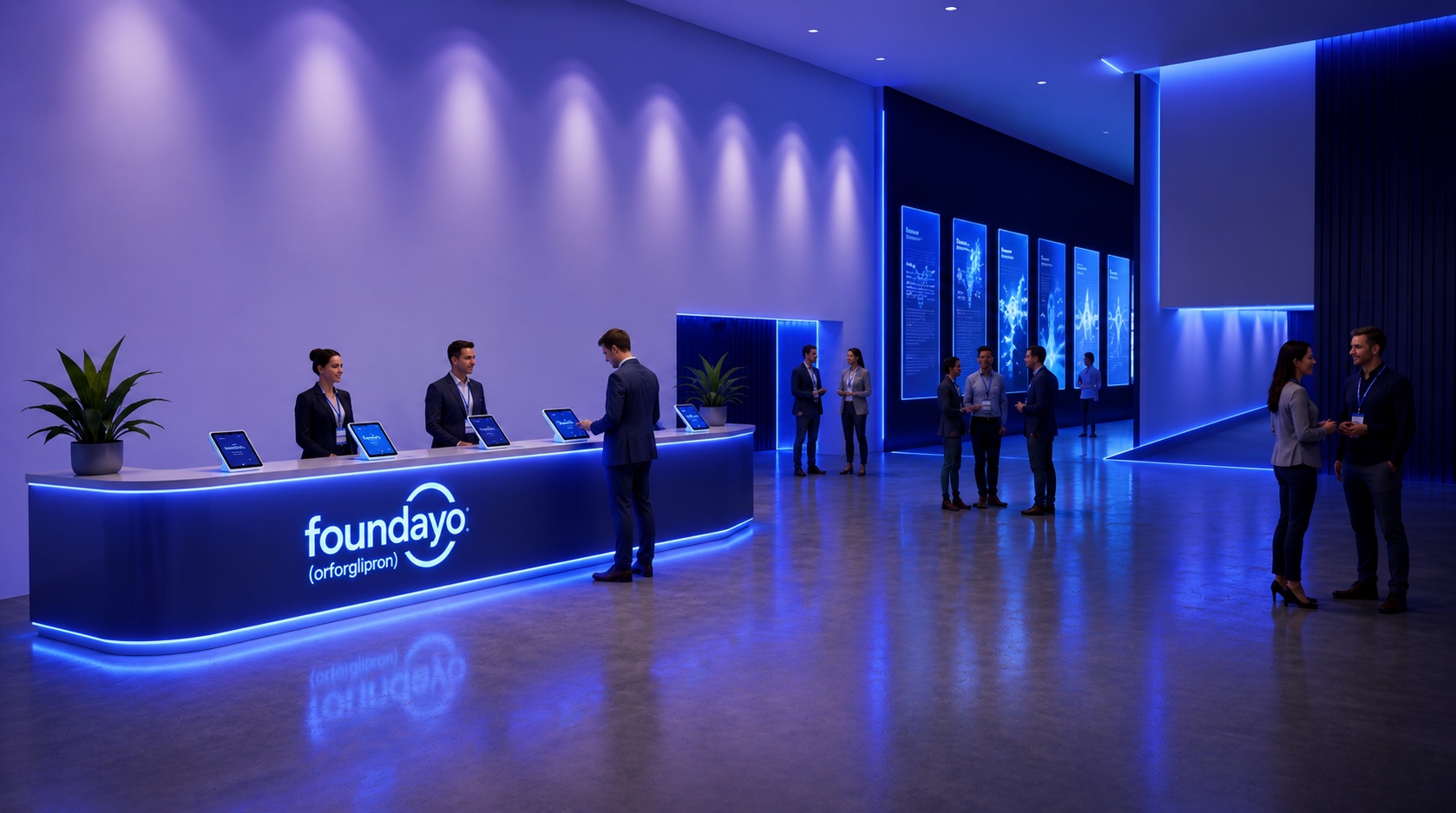 The registration gallery, Foundayo desk and hosts